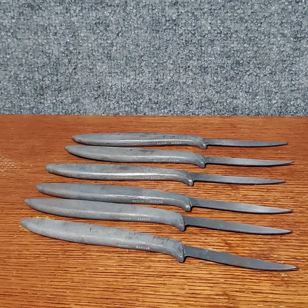 Vintage Gerber Miming Steak Knives Lot of 6 Gray Handle 1960s Knife Set Dinner